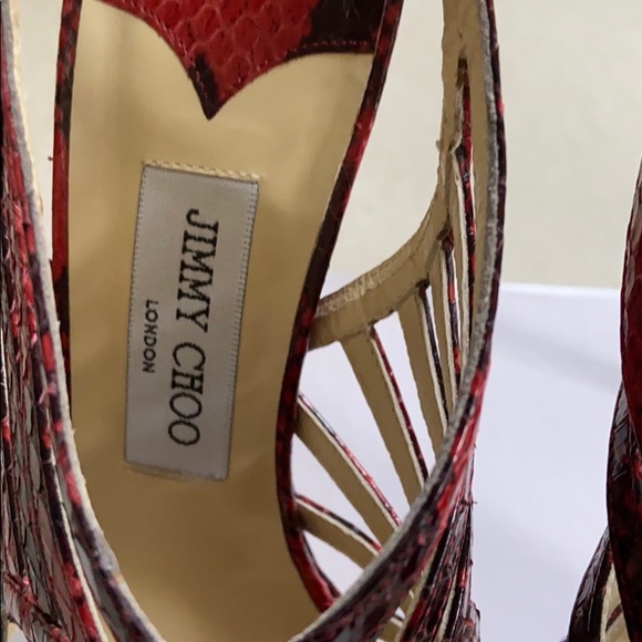 Jimmy Choo “Keenan” strappy red python cage sandal - Picture 9 of 15